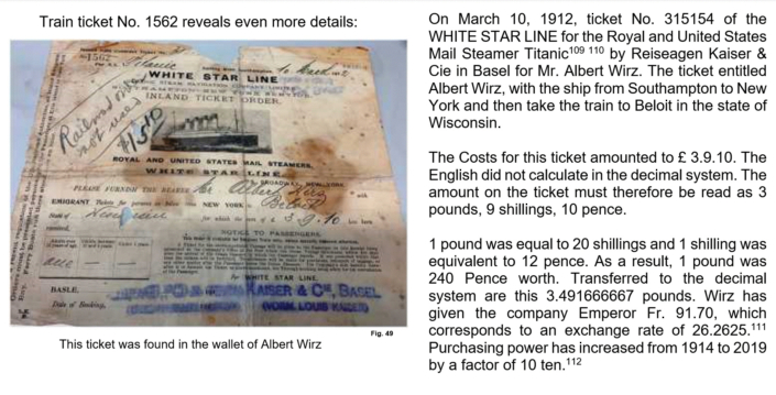 Albert Wirz Titanic Ticket
